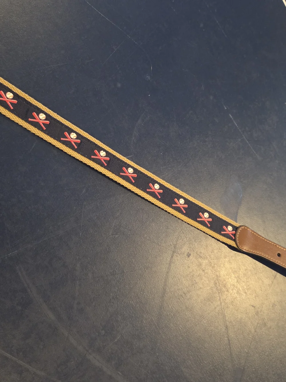 Boy's L (30-32) Navy and Tan Embroidered Web Baseball Belt
